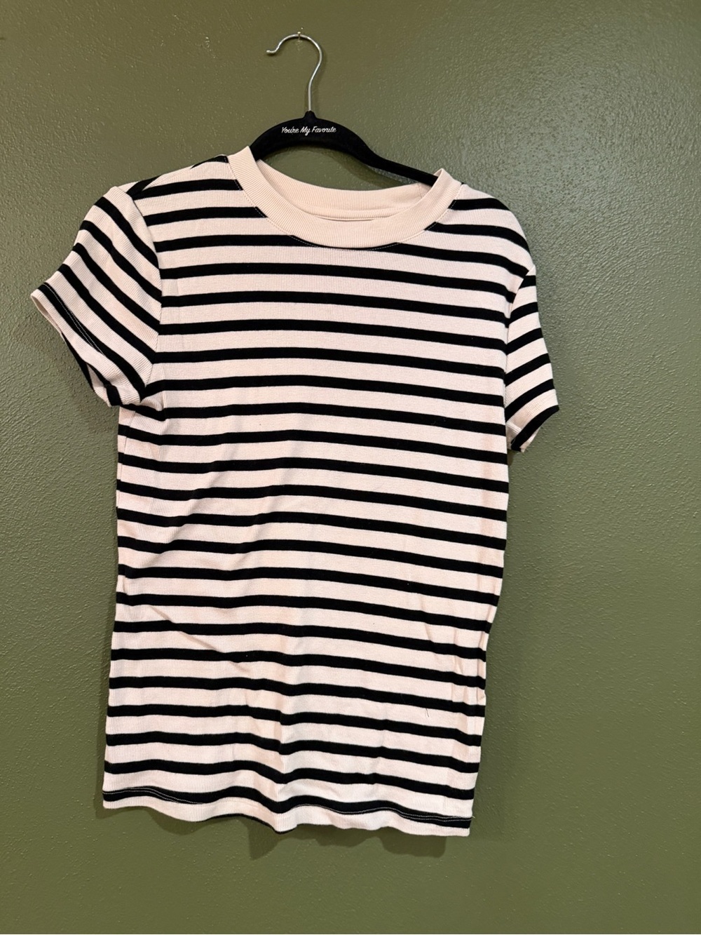 a new day Black and White Striped Short Sleeve Tee